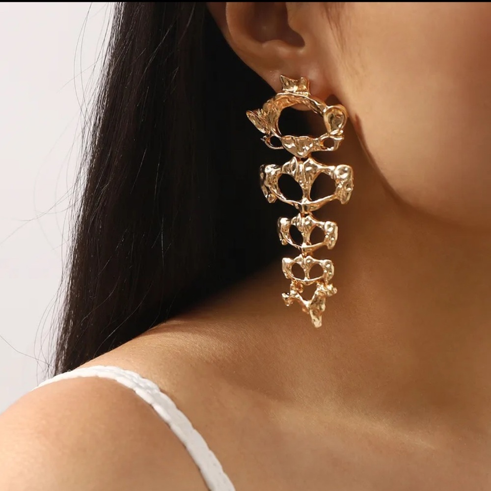 Gold Skeleton Statement Earrings - image 5